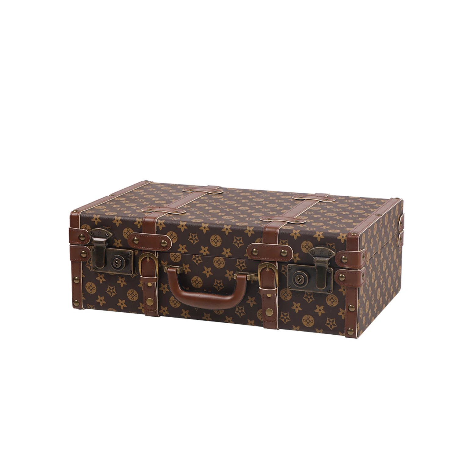 Unbranded Vintage monogram-pattern storage trunk with handle and metal latches image 5