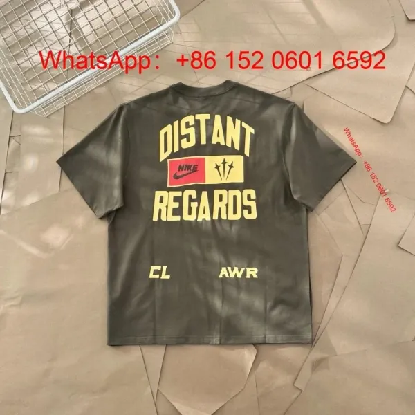 Nike x Corteiz Distant Regards Leather-Effect T-Shirt Olive - 1