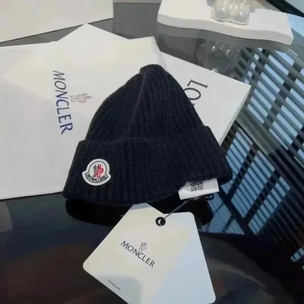 Moncler Logo Beanie Navy Blue Hat - 1