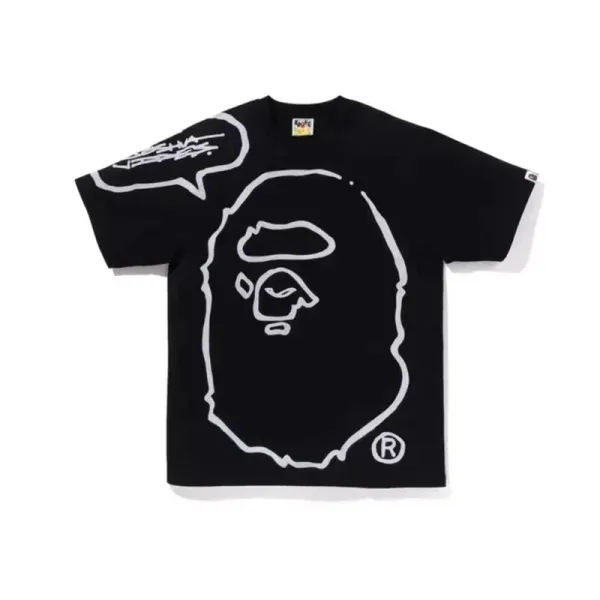A Bathing Ape Outline Ape Head Black T-Shirt - 1