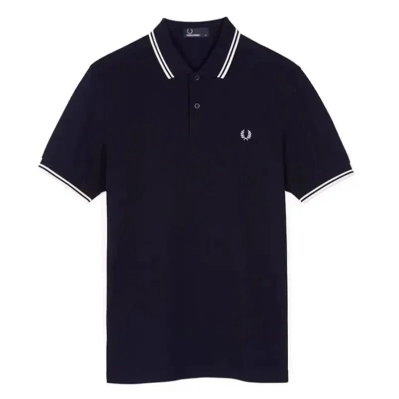 Fred Perry Fred Perry Navy Blue Polo Shirt with White Tipped Collar and Sleeves Navy