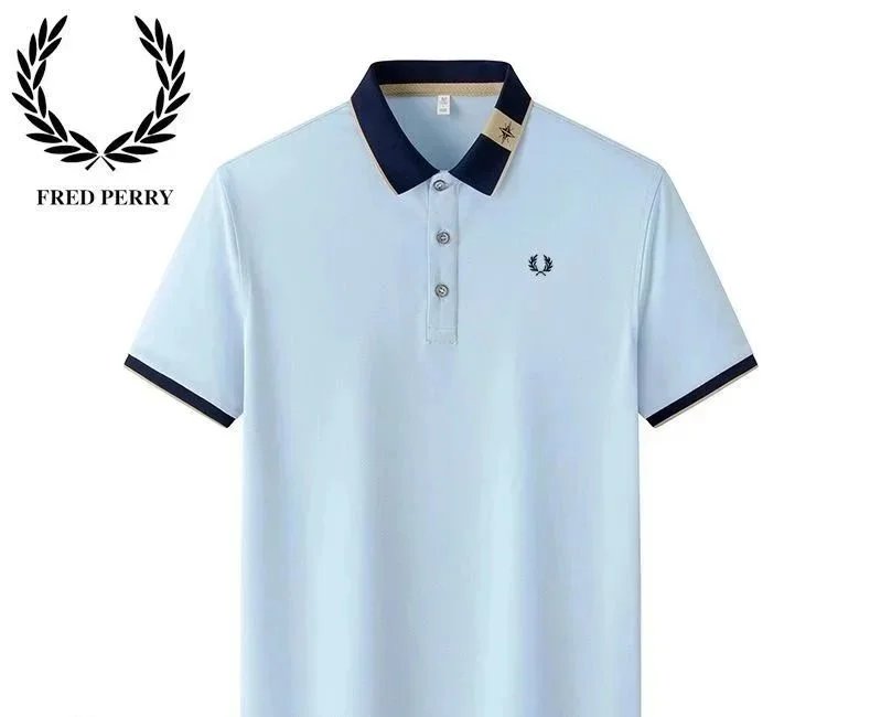 Fred Perry Fred Perry Light Blue Polo Shirt with Navy Trim Blue