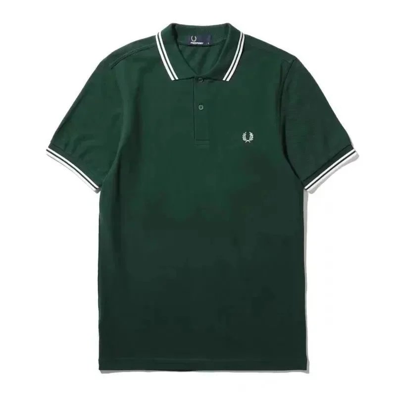 Fred Perry Fred Perry Forest Green Polo Shirt with White Tipped Sleeves and Collar Green