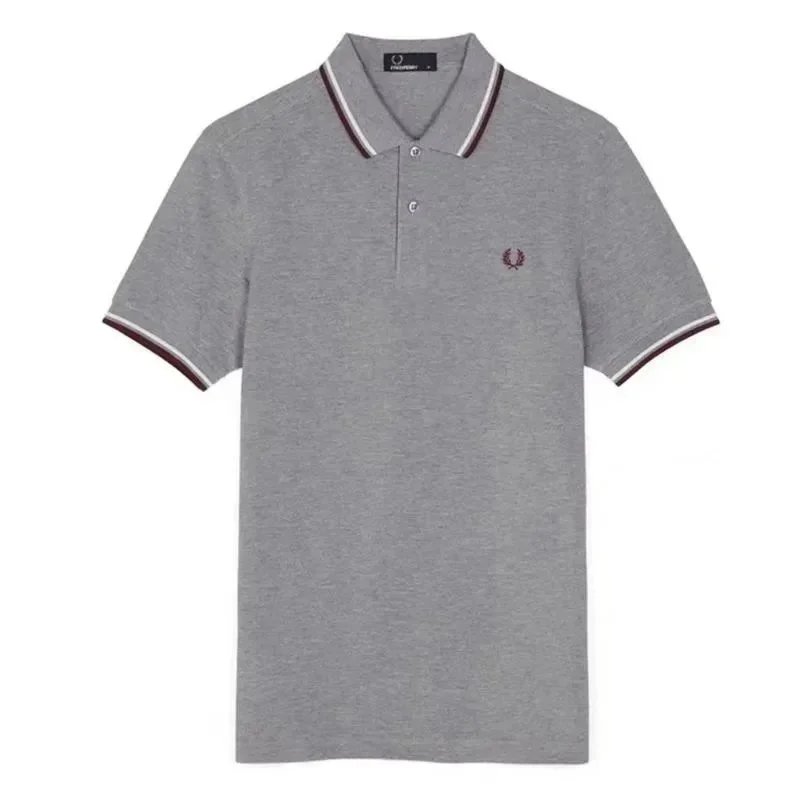 Fred Perry Fred Perry Grey Marl Polo Shirt with Red and White Trim Grey