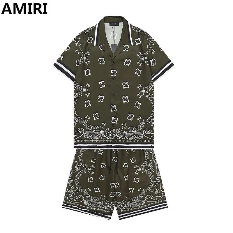 AMIRI Matching Sets Short-Sleeve Printed Shirt and Drawstring Shorts Set — Q113#+K35#