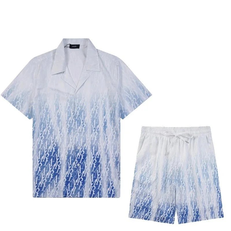 AMIRI Matching Sets Short-Sleeve Printed Shirt and Drawstring Shorts Set — 9731#+748#