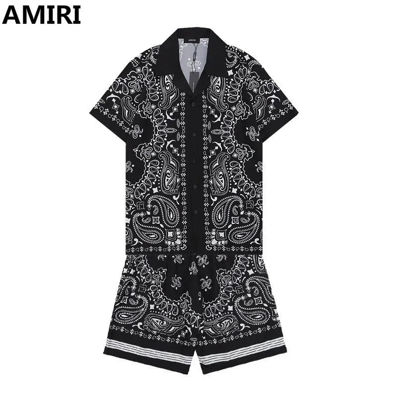 AMIRI Matching Sets Short-Sleeve Printed Shirt and Drawstring Shorts Set — Q115#+k36#
