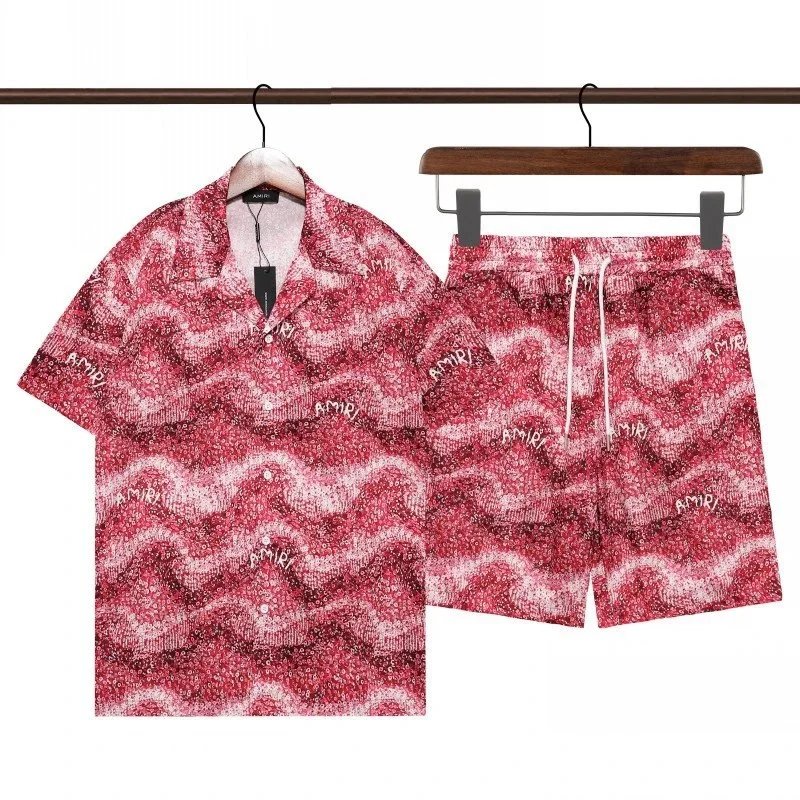 AMIRI Matching Sets Short-Sleeve Printed Shirt and Drawstring Shorts Set — Q279#+K88#