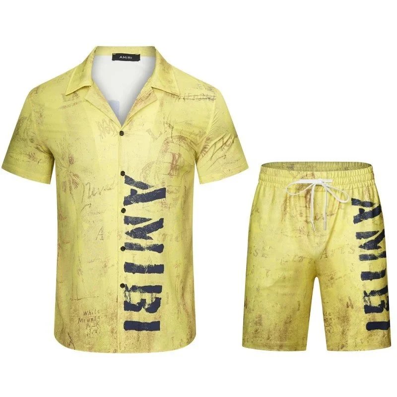 AMIRI Matching Sets Short-Sleeve Printed Shirt and Drawstring Shorts Set — 9167# 1289# yellow