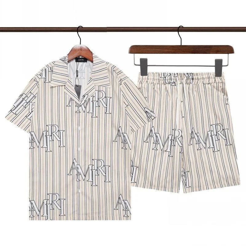 AMIRI Matching Sets Short-Sleeve Printed Shirt and Drawstring Shorts Set — Q278#+K87#