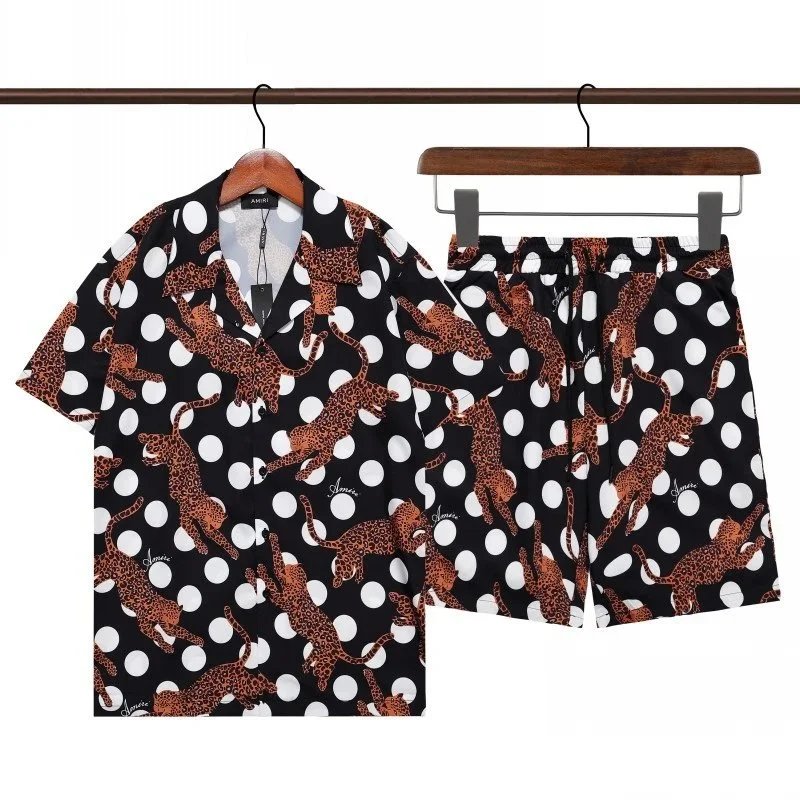 AMIRI Matching Sets Short-Sleeve Printed Shirt and Drawstring Shorts Set — Q266#+K73#