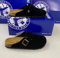 Birkenstock Slippers Boston Buckle Clogs — Black/cow suede