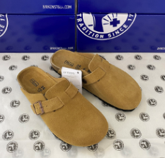 Birkenstock Slippers Boston Buckle Clogs — Chestnut/Bull Suede