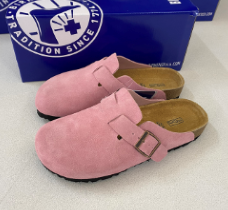 Birkenstock Slippers Boston Buckle Clogs — Pink/Cow Suede (Shipped First for Members)