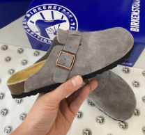 Birkenstock Slippers Boston Buckle Clogs — Ash/Beef Suede