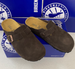 Birkenstock Slippers Boston Buckle Clogs — Mocha Brown/Cow Suede