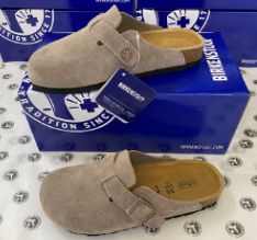 Birkenstock Slippers Boston Buckle Clogs — Gray/Cow Suede