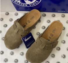 Birkenstock Slippers Boston Buckle Clogs — Gray-green, Antelope Brown/Chevre
