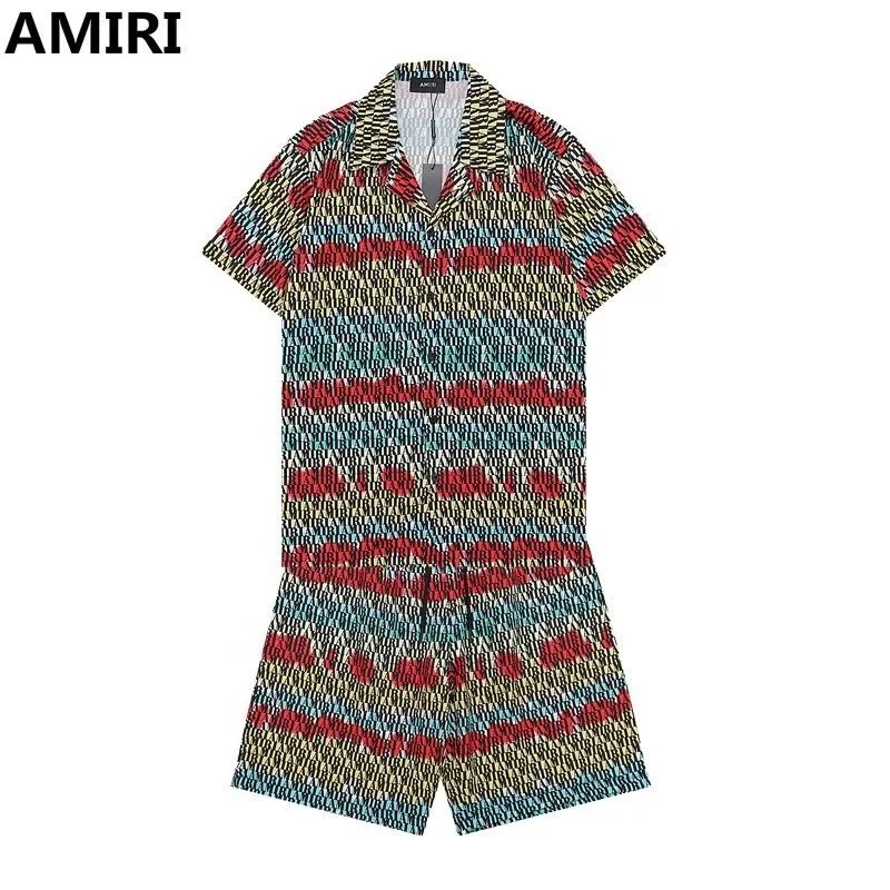 AMIRI Matching Sets Short-Sleeve Printed Shirt and Drawstring Shorts Set — Q112#+K33#