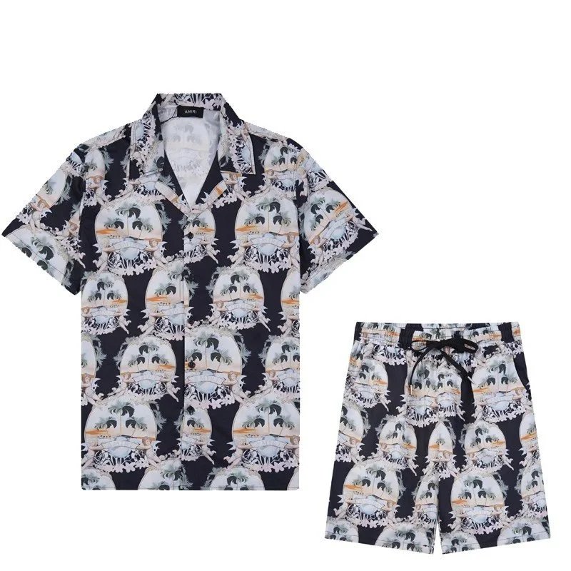 AMIRI Matching Sets Short-Sleeve Printed Shirt and Drawstring Shorts Set — 9730#+747#