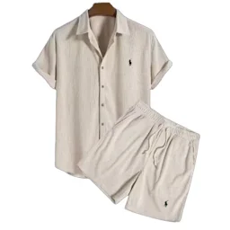 thumbnail for 2025 European and American cross-border summer Amazon AliExpress men's shirts casual loose shorts shorts fashion set