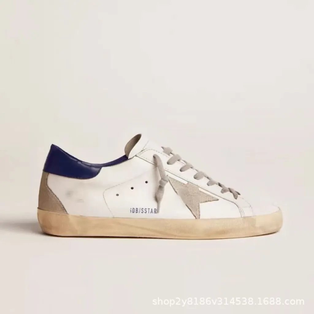 Korean GG Distressed Star Sneakers Women 2025 Classic Versatile Men's Skate Shoes Hidden Wedge Dirty Cowhide White Sneakers