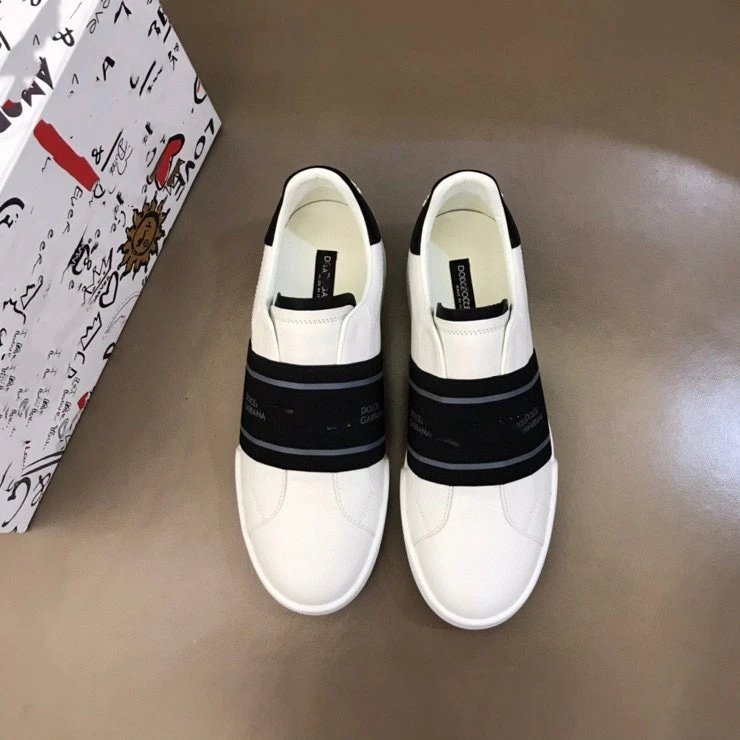 Dolce & Gabbana Portofino Slip-On White Black Elastic Band