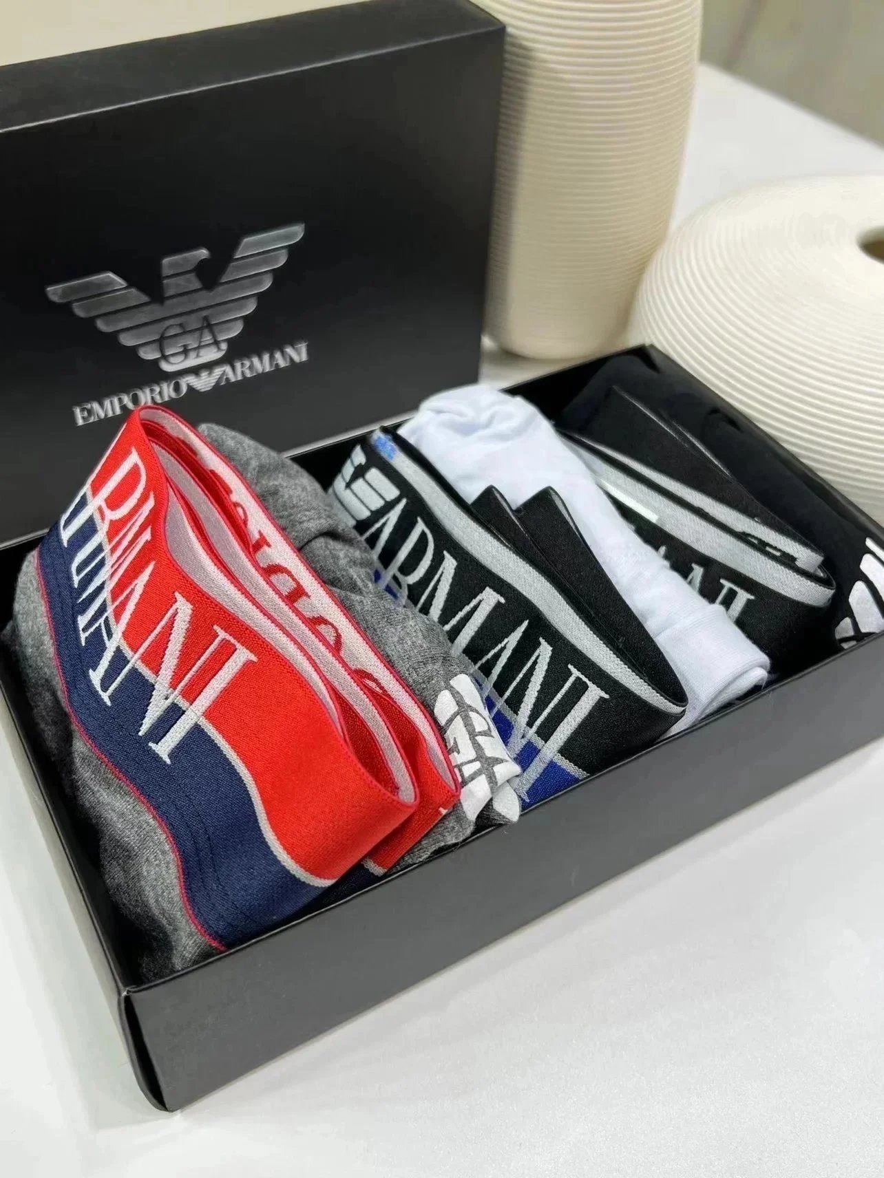 Emporio Armani Underwear Men's logo waistband boxer briefs, 3-piece set image 11