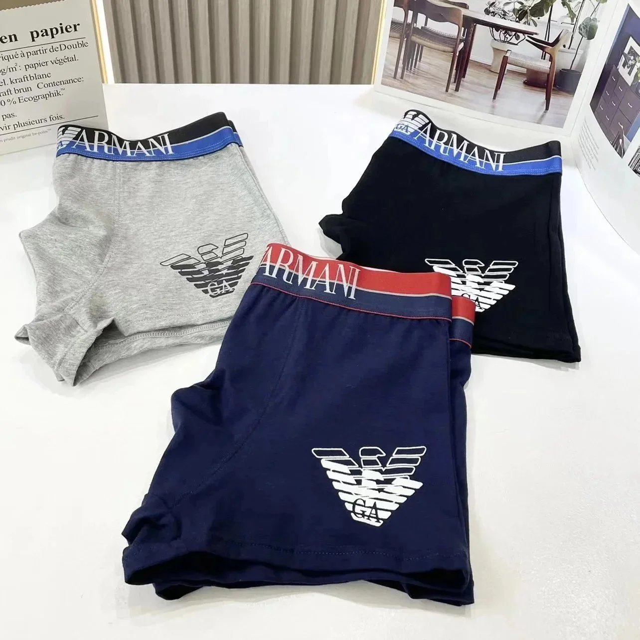 Emporio Armani Underwear Men's logo waistband boxer briefs, 3-piece set image 3