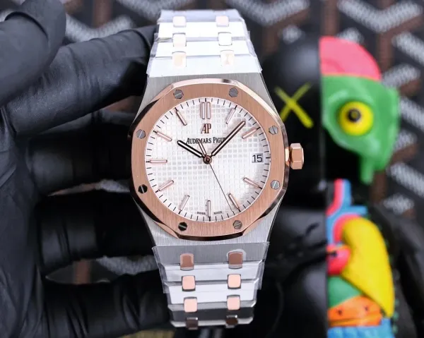 Audemars Piguet Royal Oak 37mm Rose Gold Black Tapisserie Dial Mechanical Watch Watches - 24