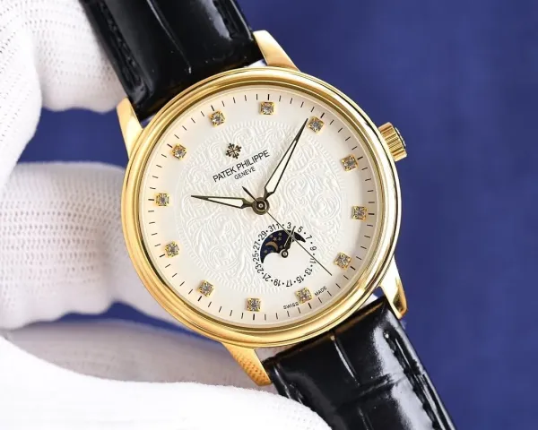 Patek Philippe Moonphase Yellow Gold Dial Diamond Hour Markers Mechanical Watch Watches - 5