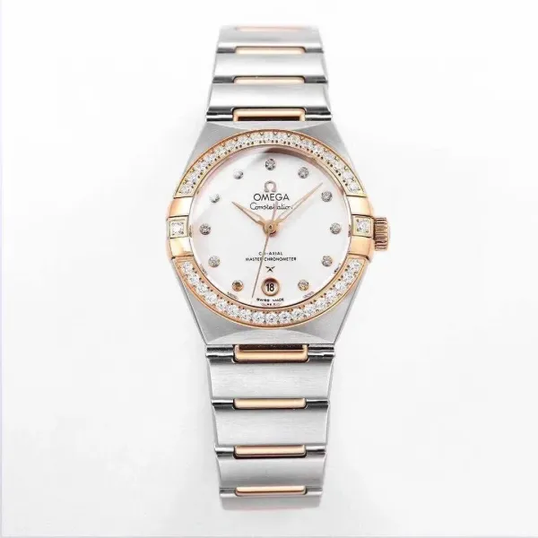 Omega Constellation Co-Axial Master Chronometer Gold Dial Diamond Bezel Mechanical Watch Watches - 10