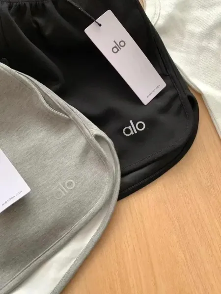 Alo Yoga Essential Tank Top and Button-Front Shorts Set in White, Black, and Gray - 6