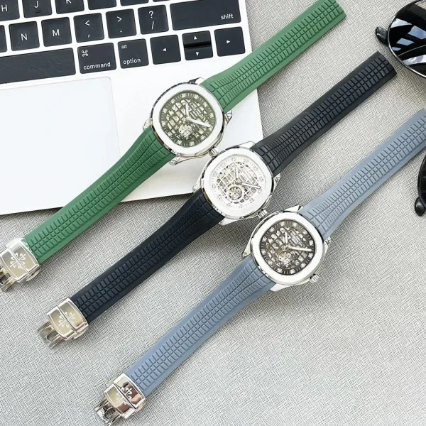 Patek Philippe Nautilus Skeleton Blue Rubber Strap Mechanical Watch Watches - 2