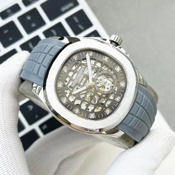 Patek Philippe Nautilus Skeleton Blue Rubber Strap Mechanical Watch Watches - 12