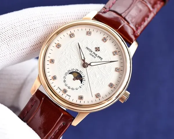Patek Philippe Moonphase Yellow Gold Dial Diamond Hour Markers Mechanical Watch Watches - 2
