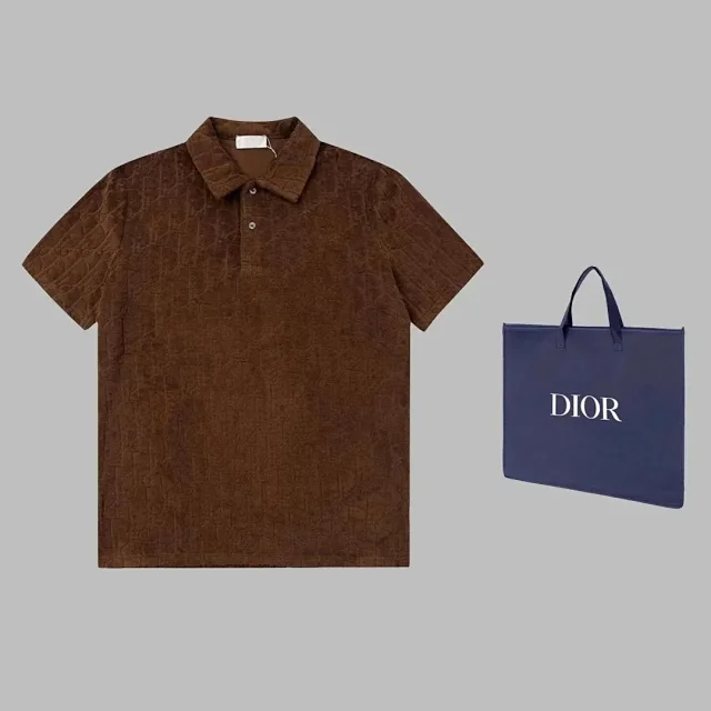Dior Shirts Short-Sleeve Polo with Oblique Pattern and Zip-Placket Variants product detail image 1