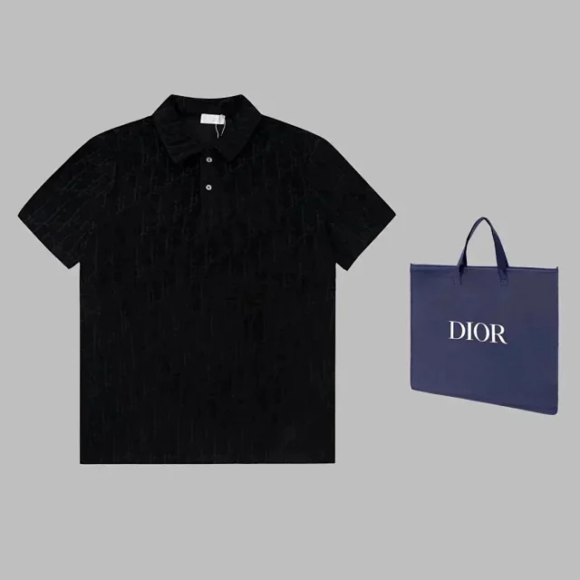 Dior Shirts Short-Sleeve Polo with Oblique Pattern and Zip-Placket Variants product detail image 2