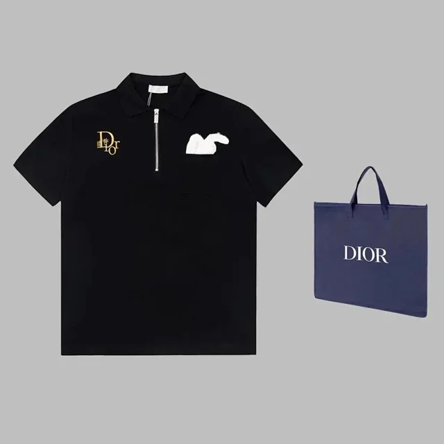 Dior Shirts Short-Sleeve Polo with Oblique Pattern and Zip-Placket Variants product detail image 3