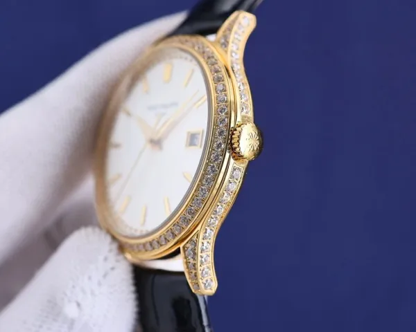 Patek Philippe Calatrava Black Dial Diamond Bezel Mechanical Watch Watches - 10