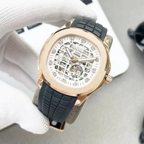 Patek Philippe Nautilus Skeleton Blue Rubber Strap Mechanical Watch Watches - 4