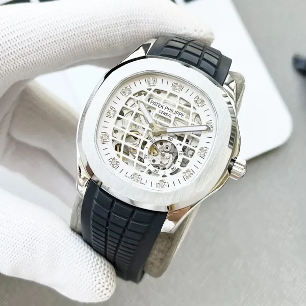 Patek Philippe Nautilus Skeleton Blue Rubber Strap Mechanical Watch Watches - 11