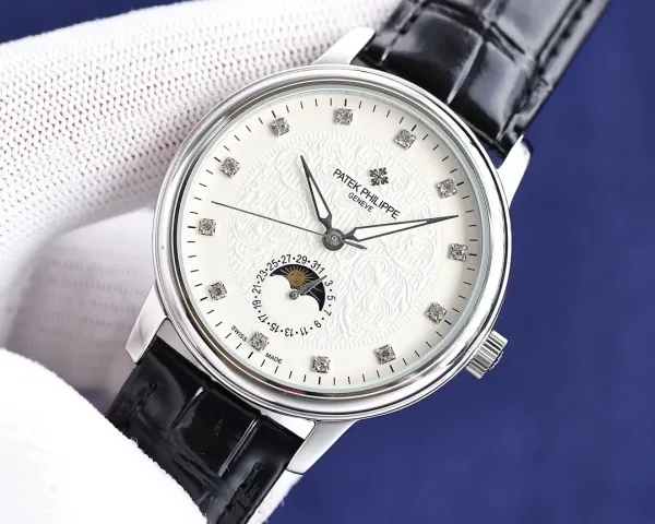Patek Philippe Moonphase Yellow Gold Dial Diamond Hour Markers Mechanical Watch Watches - 4