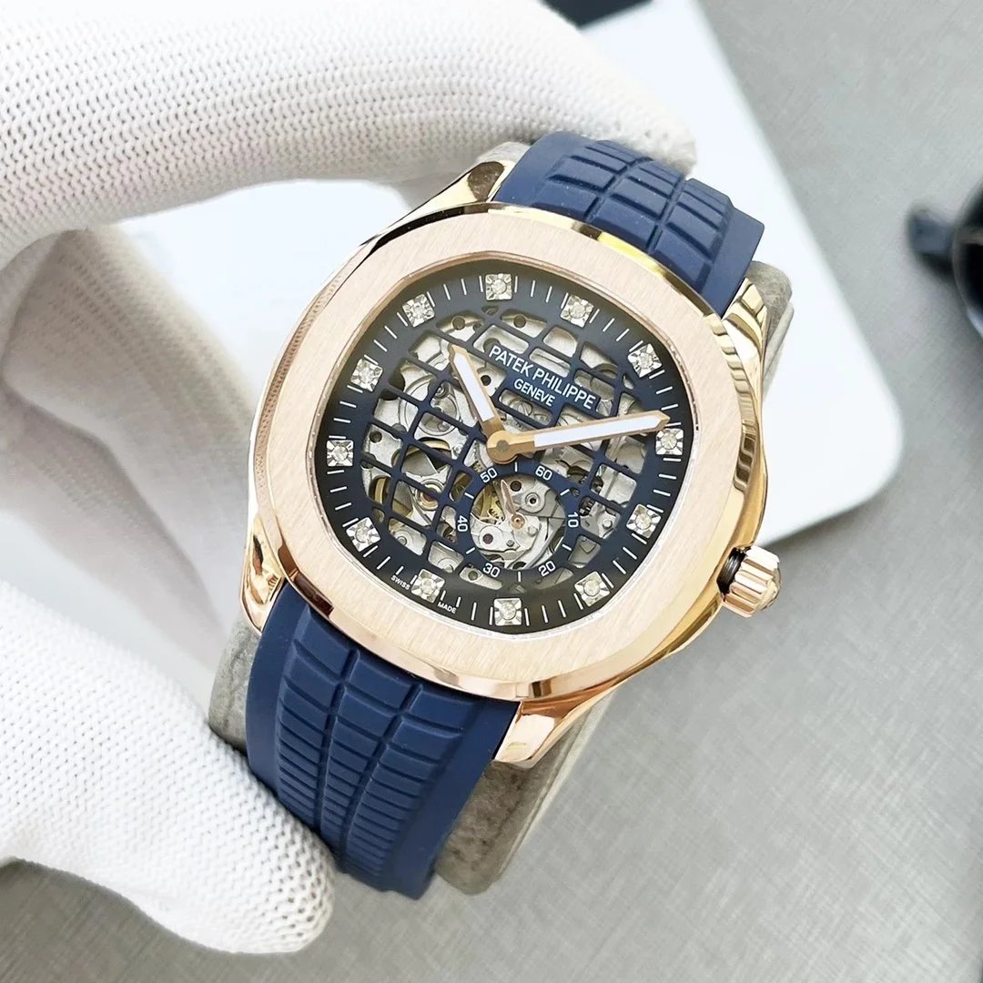 Patek Philippe Aquanaut Skeleton Rose Gold Blue Rubber Strap Mechanical Watch Watches