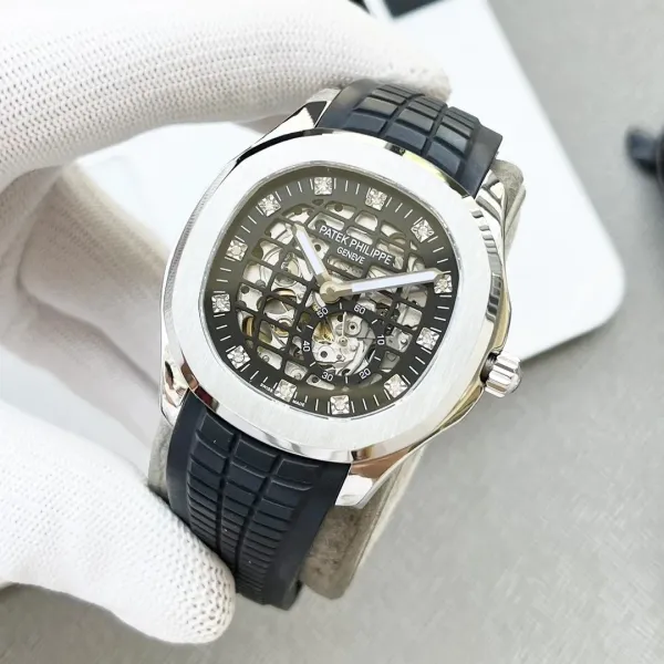 Patek Philippe Nautilus Skeleton Blue Rubber Strap Mechanical Watch Watches - 7