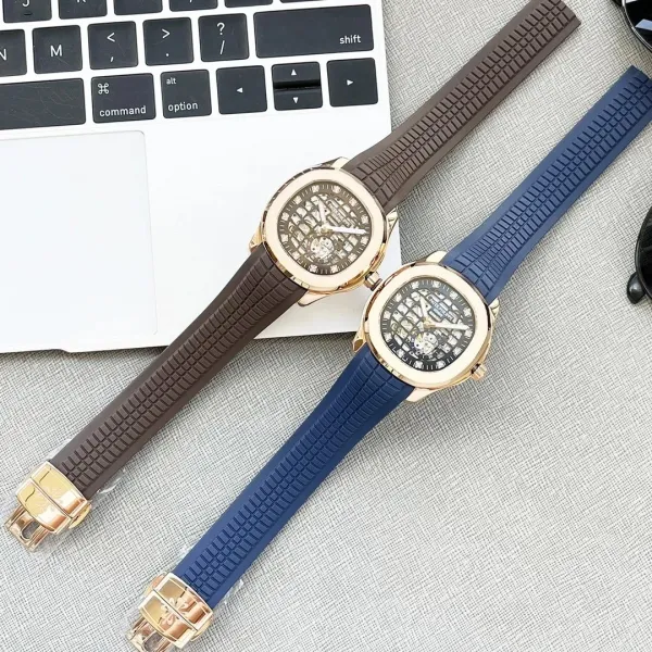 Patek Philippe Nautilus Skeleton Blue Rubber Strap Mechanical Watch Watches - 3