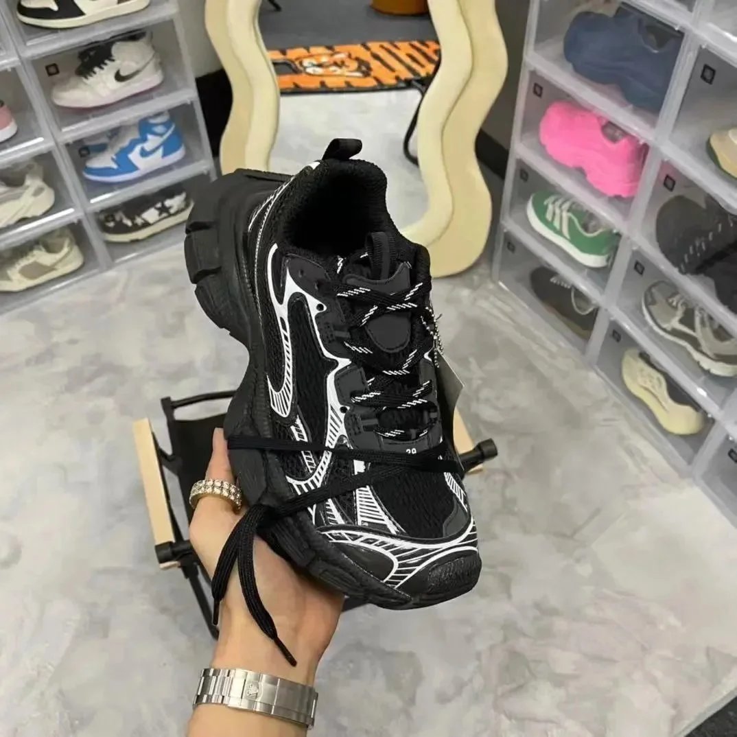 Black Mesh Chunky Sneakers Casual Fashion Shoes