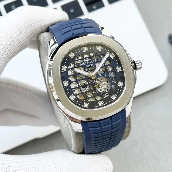 Patek Philippe Nautilus Skeleton Blue Rubber Strap Mechanical Watch Watches - 5