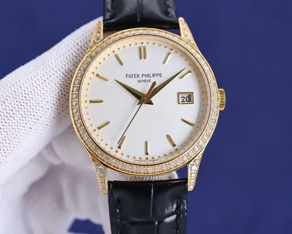 Patek Philippe Calatrava Black Dial Diamond Bezel Mechanical Watch Watches - 2