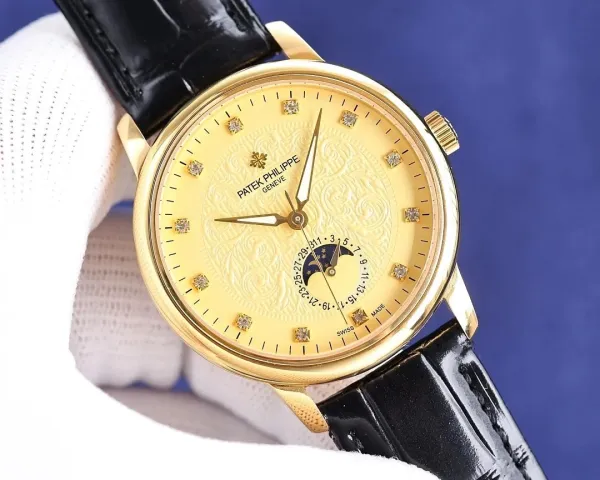 Patek Philippe Moonphase Yellow Gold Dial Diamond Hour Markers Mechanical Watch Watches - 3